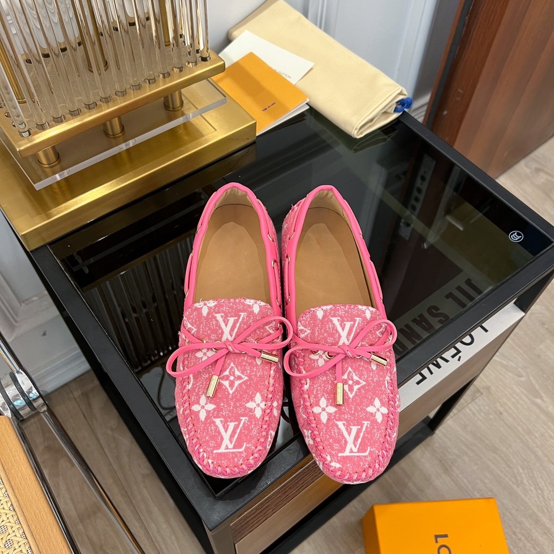 LOUIS VUITTON LV GLORIA FLAT LOAFER DENIM FLORAL FABRIC PINK