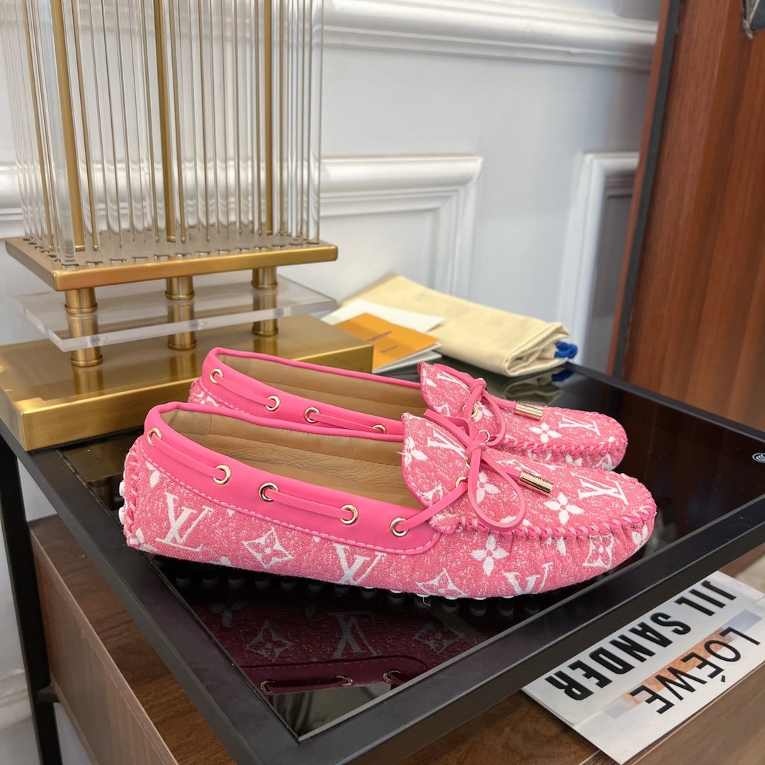LOUIS VUITTON LV GLORIA FLAT LOAFER DENIM FLORAL FABRIC PINK