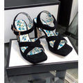 GUCCI HIGH SANDAL BLACK SUEDE WITH PATTERNS