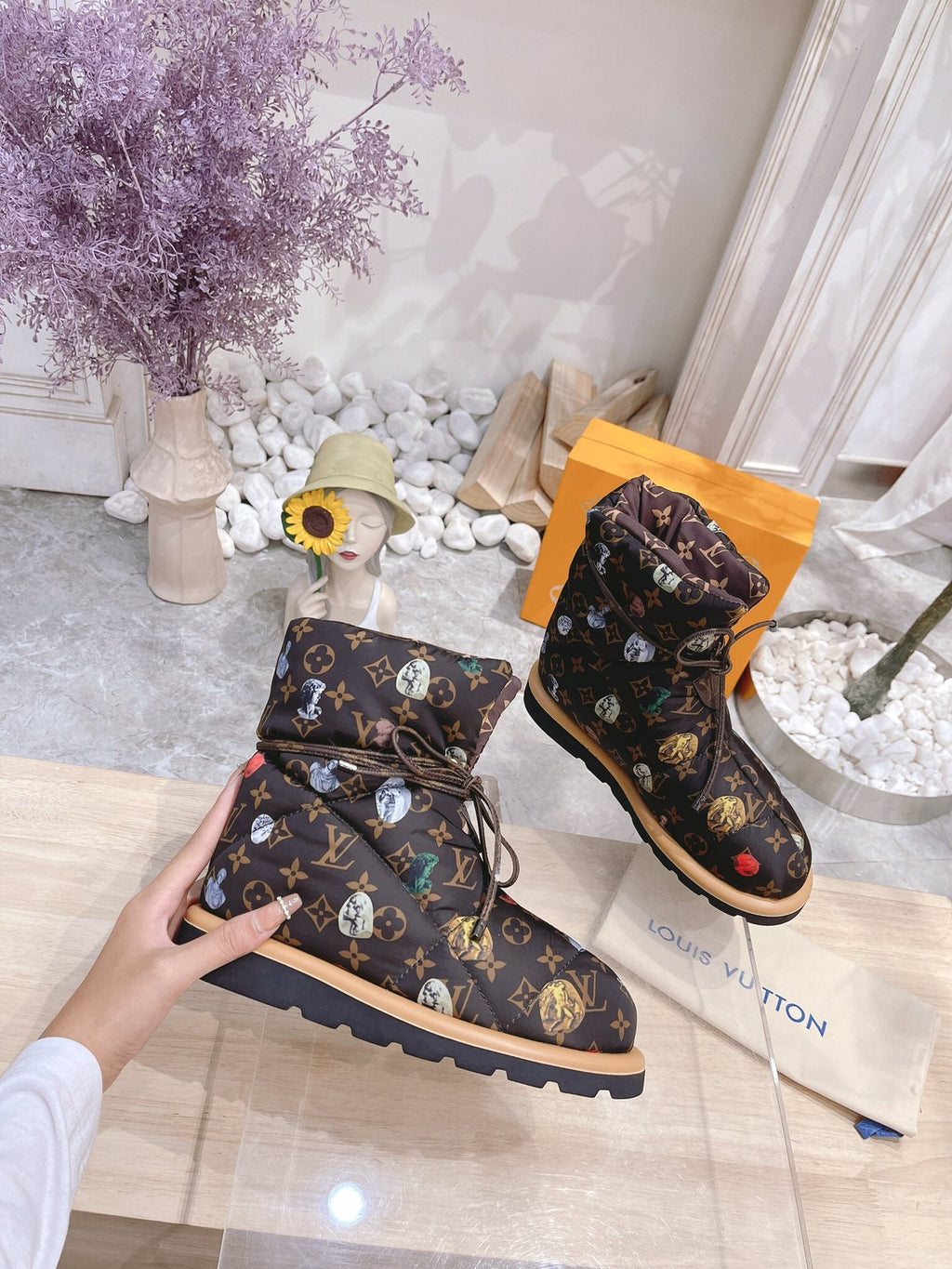 LOUIS VUITTON PILLOW COMFORT ANKLE BOOTS IN CHOCOLATE BROWN MONOGRAM NYLON