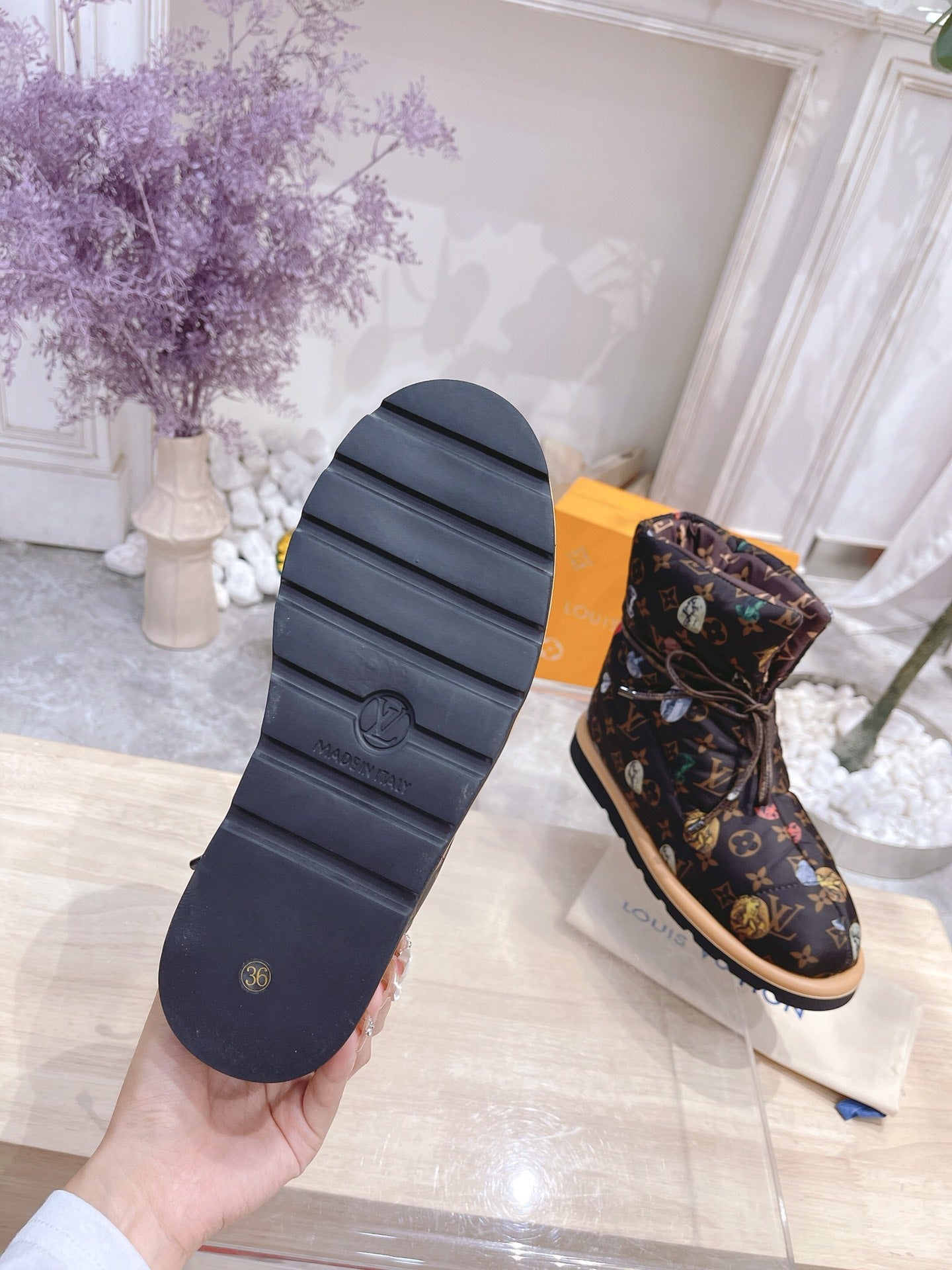 LOUIS VUITTON PILLOW COMFORT ANKLE BOOTS IN CHOCOLATE BROWN MONOGRAM NYLON
