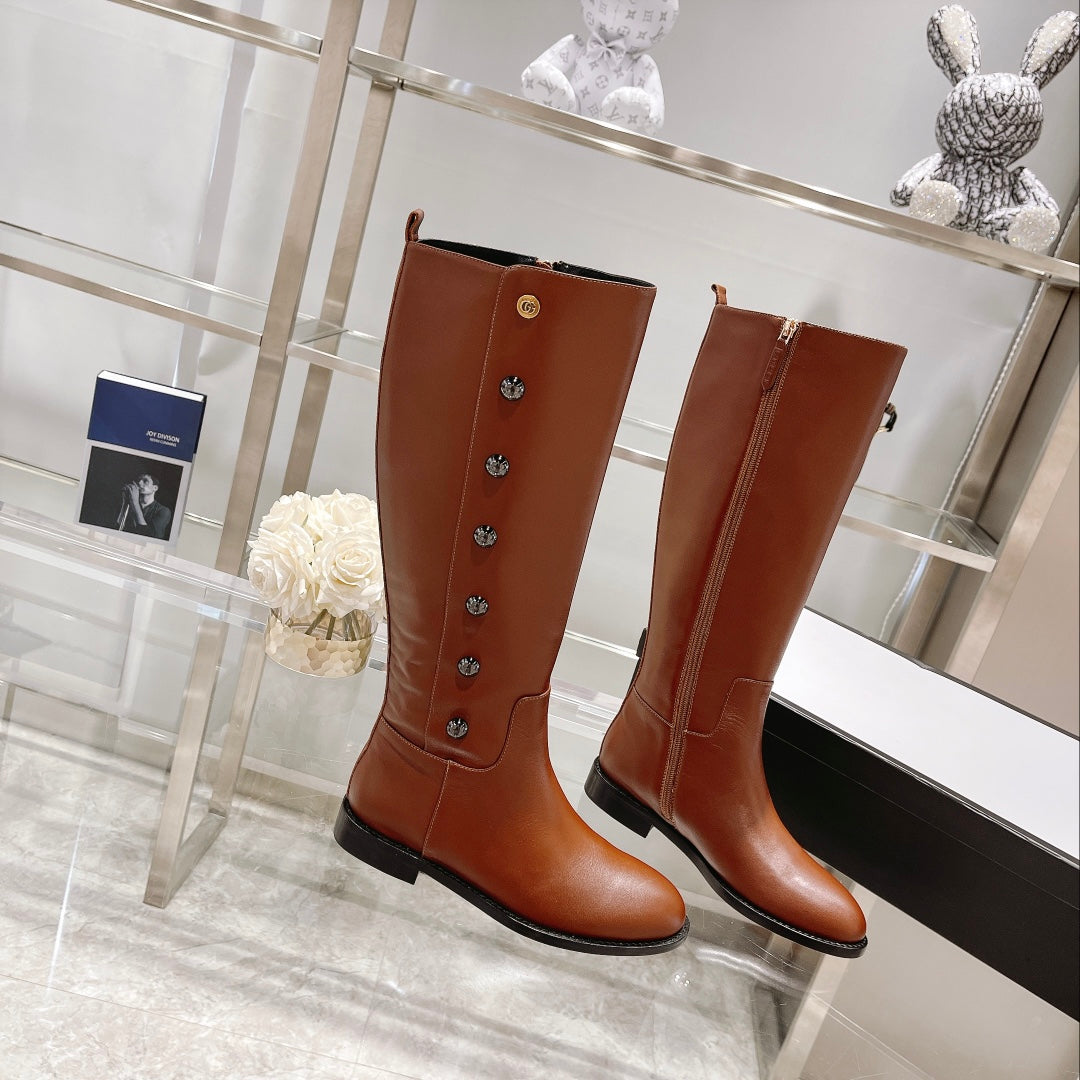 GUCCI CLASSIC KNEE HIGH BOOTS IN BRONZE BROWN IMPORTED CALFSKIN