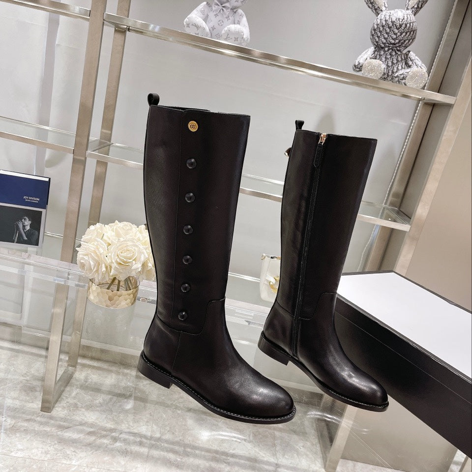GUCCI CLASSIC KNEE HIGH BOOTS IN BLACK IMPORTED CALFSKIN