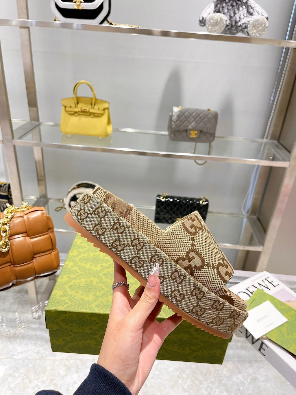 LOUIS VUITTON LV MONOGRAM THICK PLATFORM SANDALS IN BEIGE CANVAS