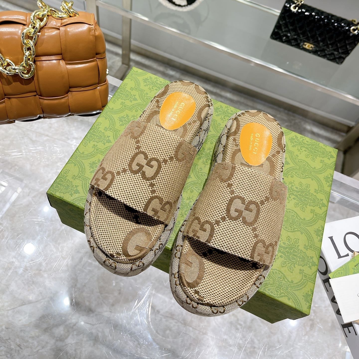 LOUIS VUITTON LV MONOGRAM THICK PLATFORM SANDALS IN BEIGE CANVAS