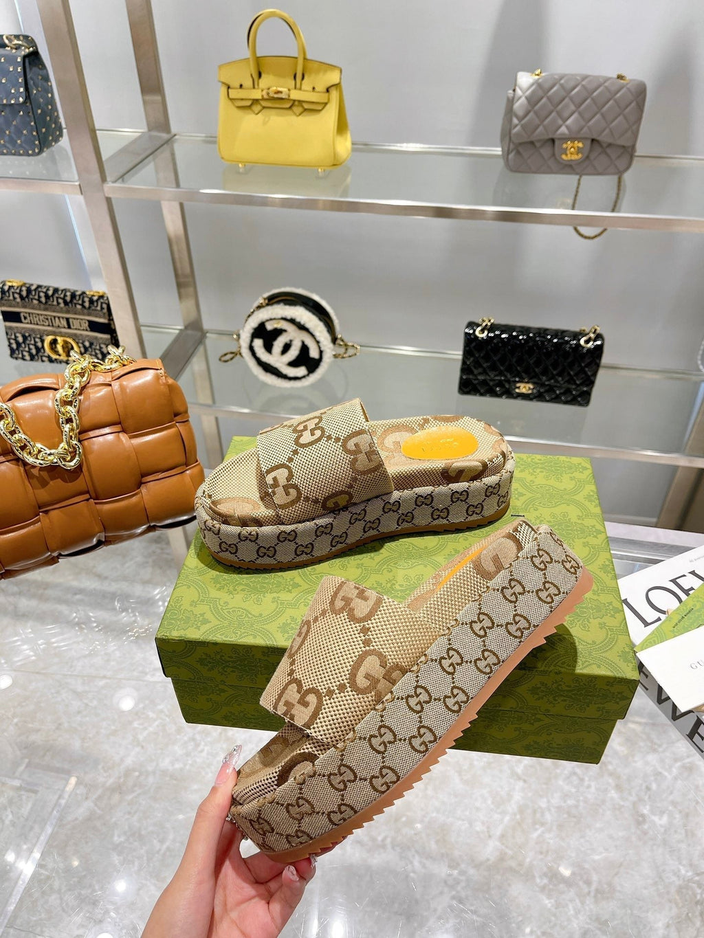LOUIS VUITTON LV MONOGRAM THICK PLATFORM SANDALS IN BEIGE CANVAS