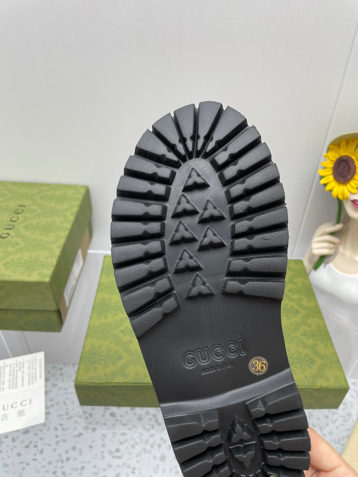 GUCCI PLATFORM PERFORATED G SANDAL BLACK IP FOAM