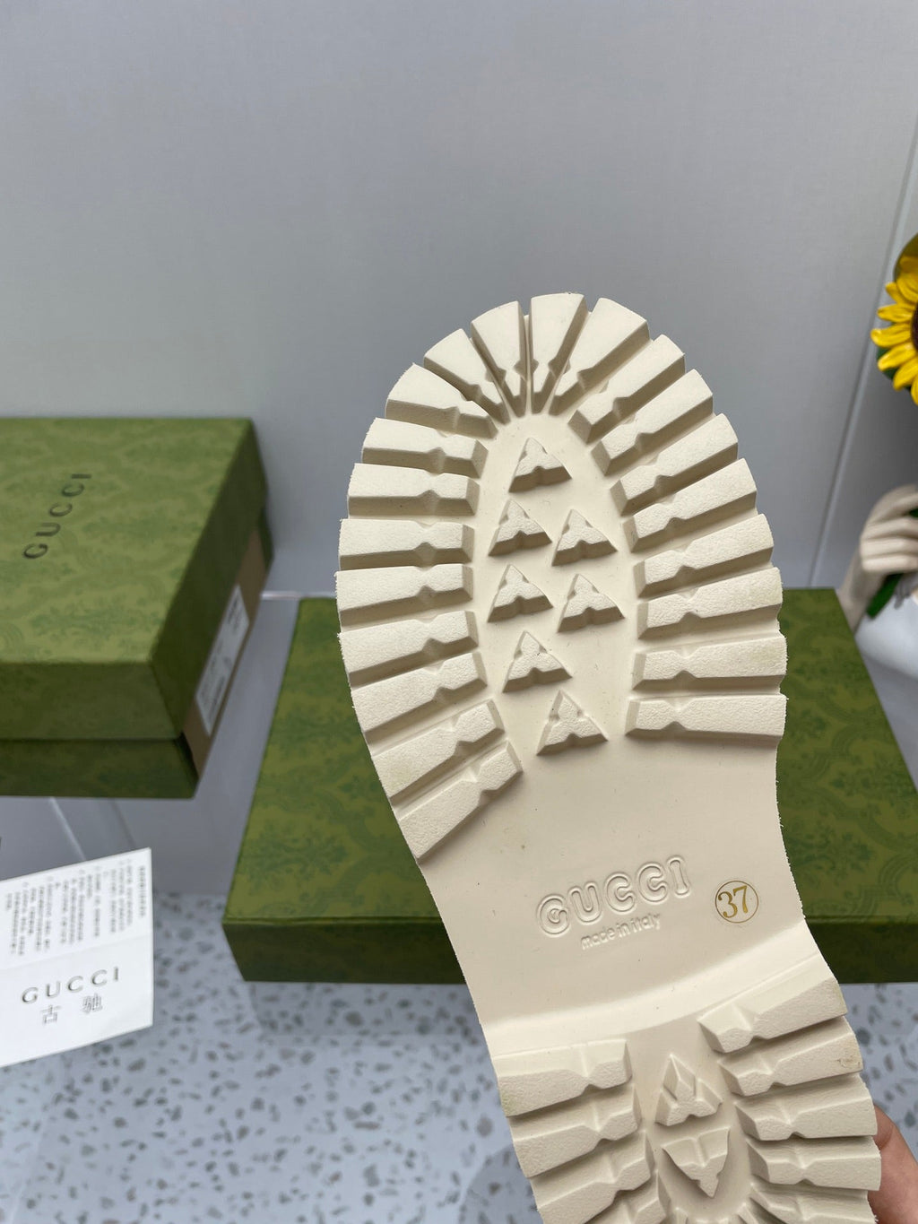 GUCCI PLATFORM PERFORATED G SANDAL CREAM IP FOAM