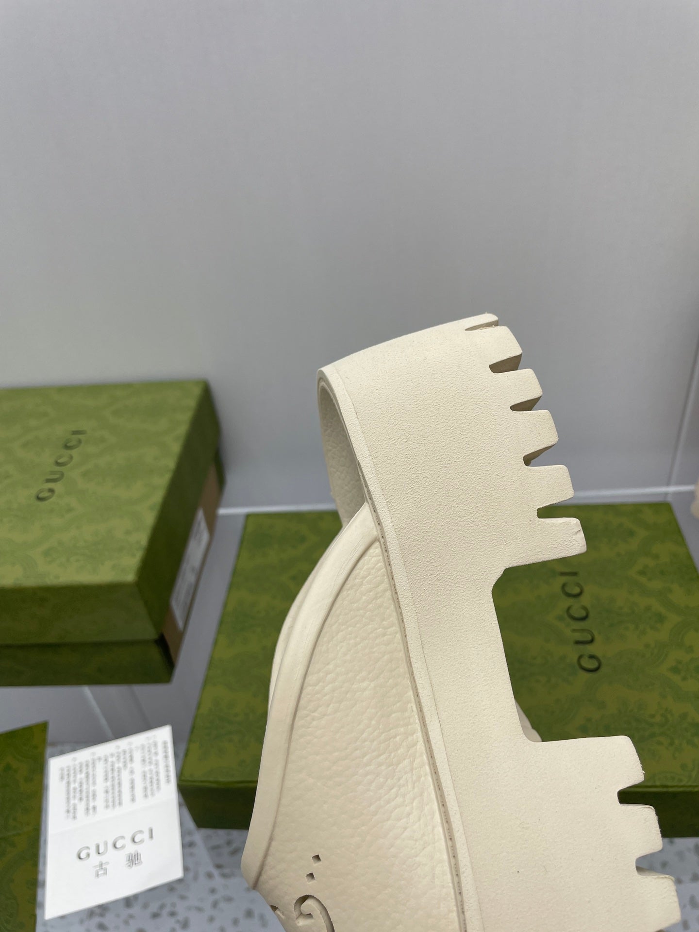 GUCCI PLATFORM PERFORATED G 55 SANDAL CREAM IP FOAM