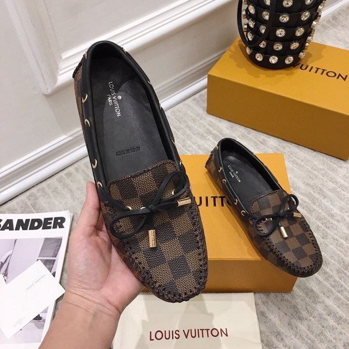 LOUIS VUITTON LV WOMEN'S DRIVER MOCCASIN IN EBENE DAMIER MONOGRAM CALFSKIN