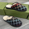 GUCCI SUPREME MULE IN COLORFUL CANVAS AND WOOL LINING