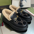 GUCCI LOAFER IN BLACK JACQUARD AND CALFSKIN WITH BEIGE WOOL LINING