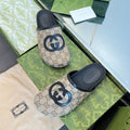GUCCI INTERLOCKING G MULE IN BEIGE MONOGRAM CANVAS AND LEATHER