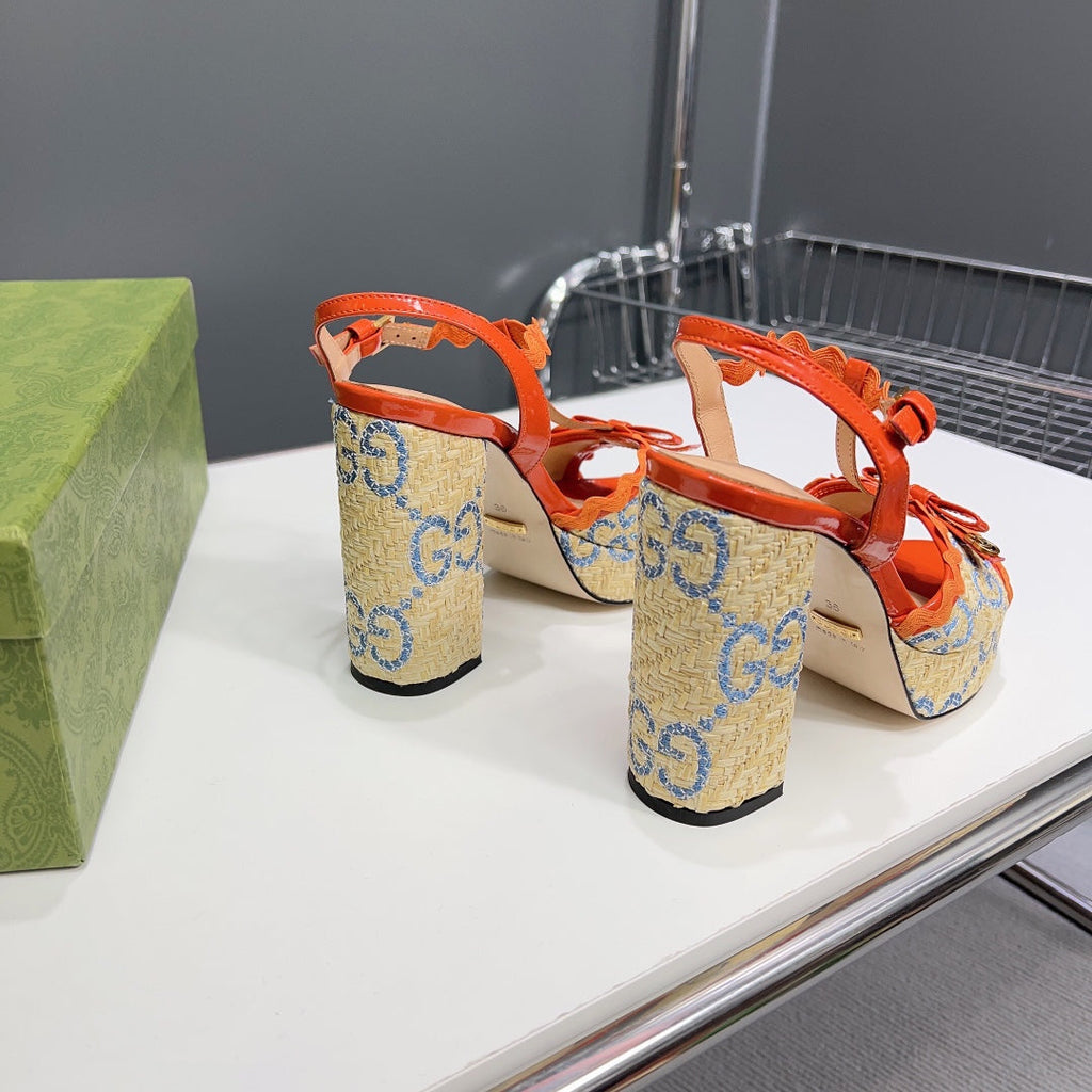 GUCCI 105 HIGH HEEL SANDAL ORANGE STRAW