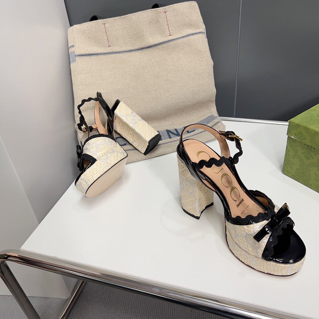 GUCCI 105 HIGH HEEL SANDAL CREAM STRAW