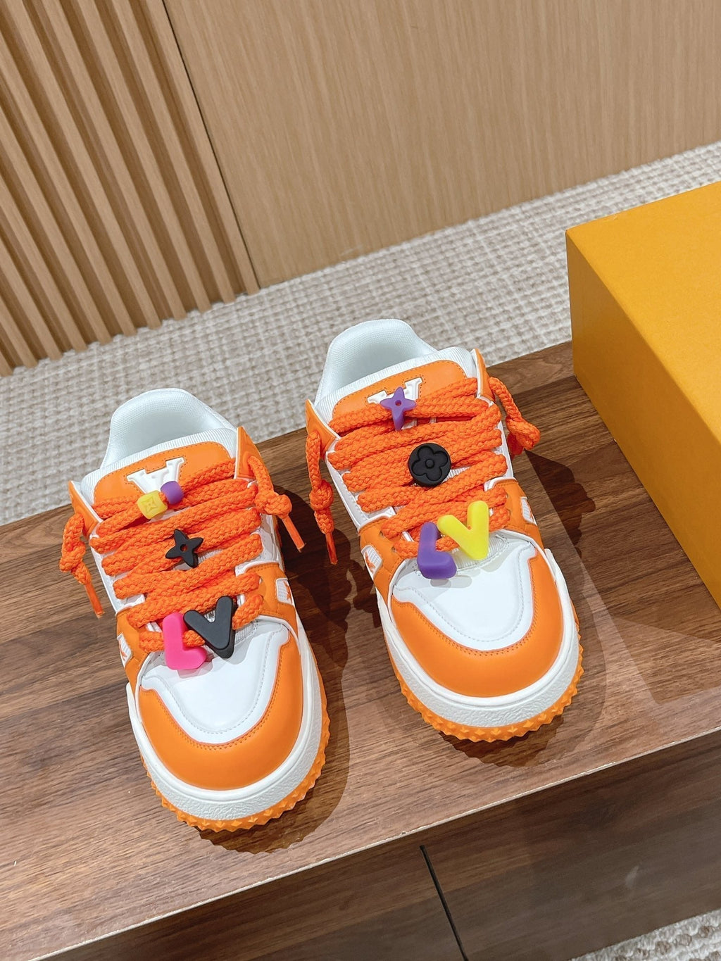 LOUIS VUITTON LV Trainer Maxi Sneaker White Mix Orange Calfskin