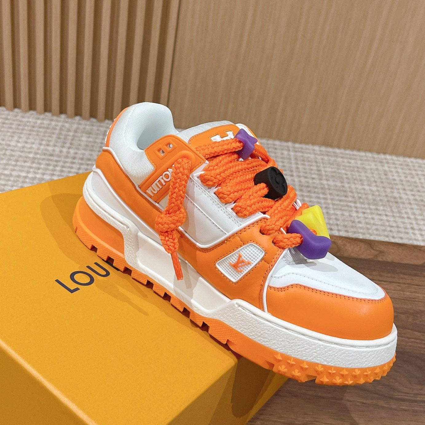 LOUIS VUITTON LV Trainer Maxi Sneaker White Mix Orange Calfskin
