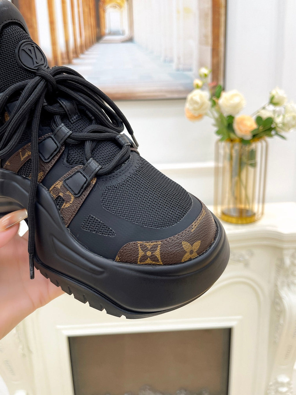 LOUIS VUITTON LV ARCHLIGHT 2.0 PLATFORM SNEAKER IN BLACK MIX CHOCOLATE BROWN MIX OF MATERIALS