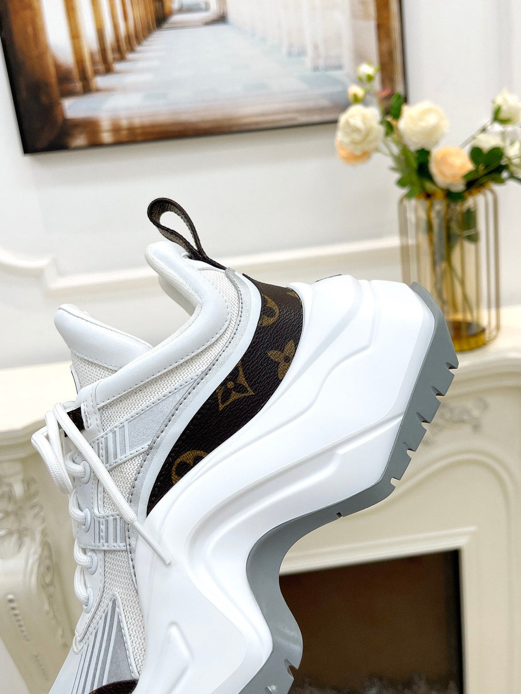 LOUIS VUITTON LV ARCHLIGHT 2.0 PLATFORM SNEAKER IN WHITE MIX BROWN MIX OF MATERIALS
