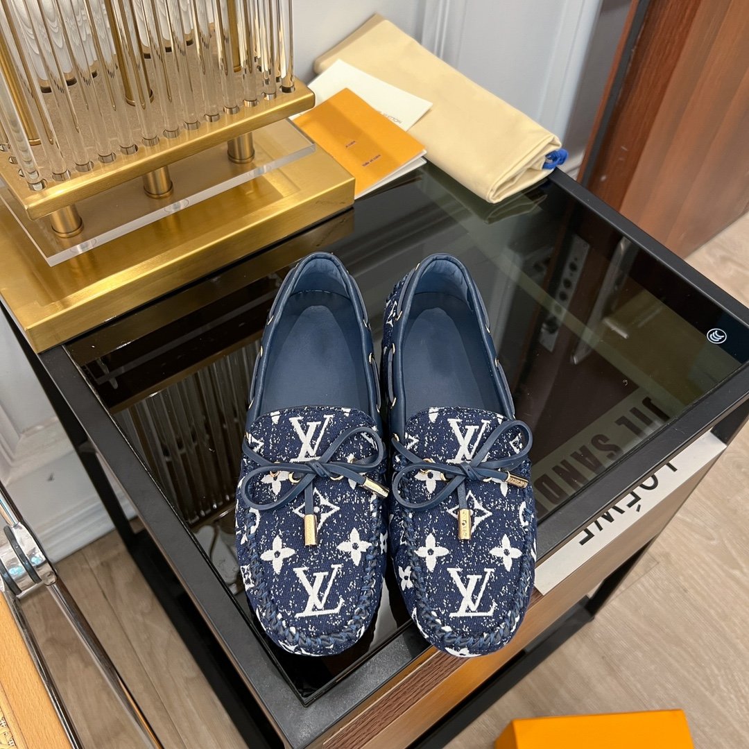 LOUIS VUITTON LV GLORIA FLAT LOAFER DENIM FLORAL FABRIC DARK BLUE