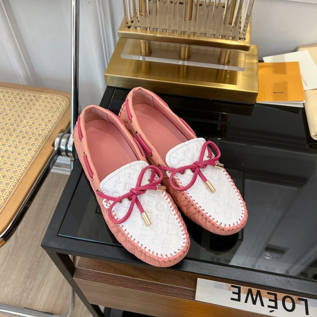 LOUIS VUITTON LV GLORIA FLAT LOAFER LOGO STAMPING WHITE PINK