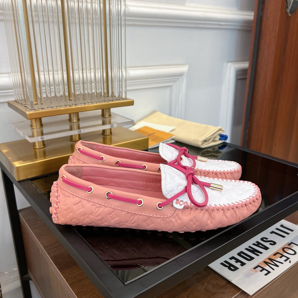LOUIS VUITTON LV GLORIA FLAT LOAFER LOGO STAMPING WHITE PINK