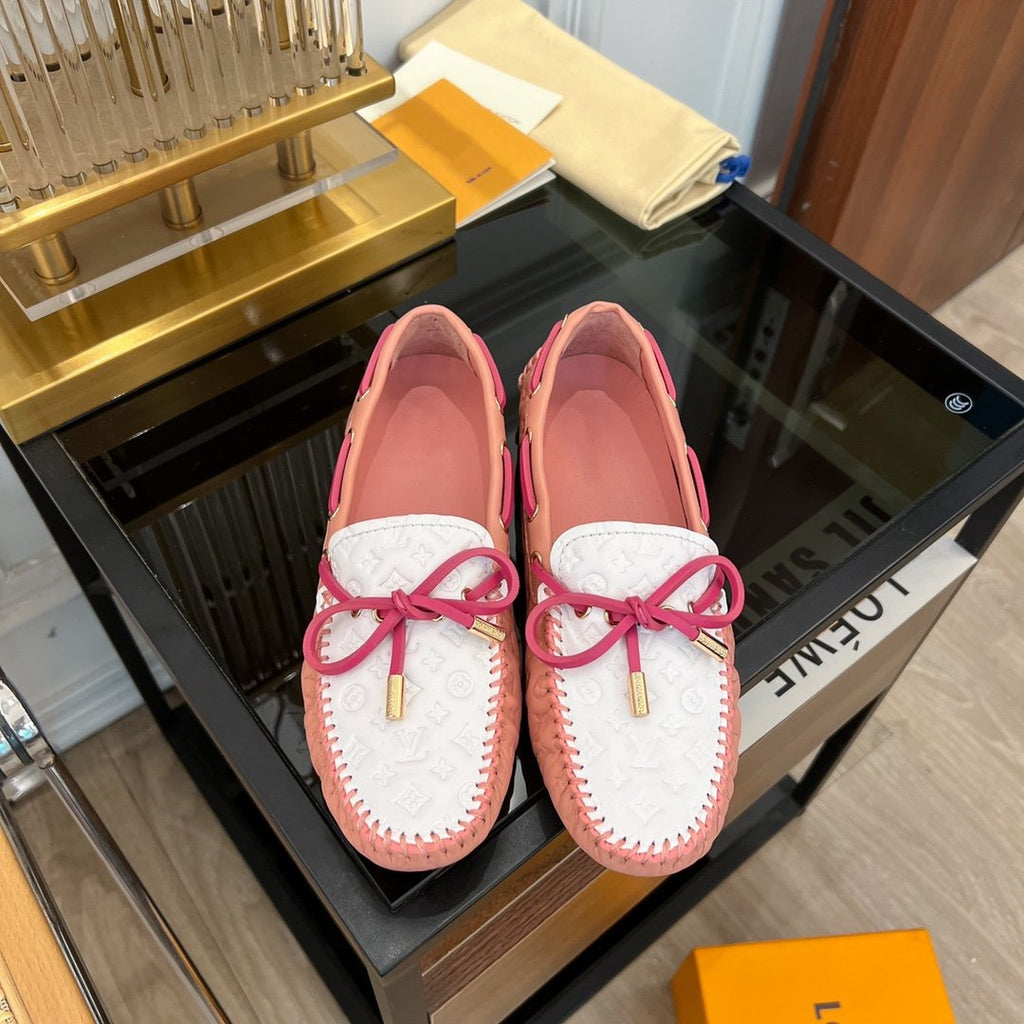 LOUIS VUITTON LV GLORIA FLAT LOAFER LOGO STAMPING WHITE PINK
