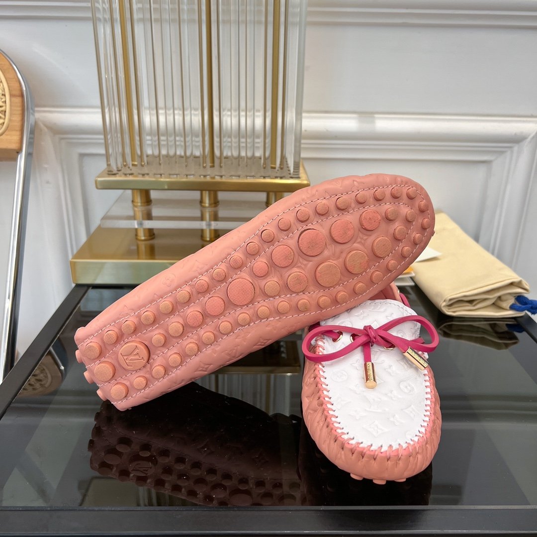LOUIS VUITTON LV GLORIA FLAT LOAFER LOGO STAMPING WHITE PINK