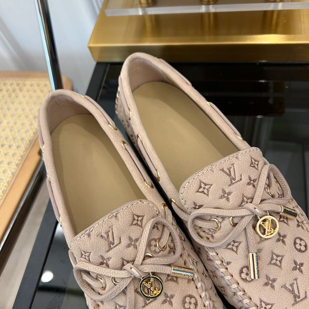 LOUIS VUITTON LV GLORIA FLAT LOAFER LOGO STAMPING BEIGE