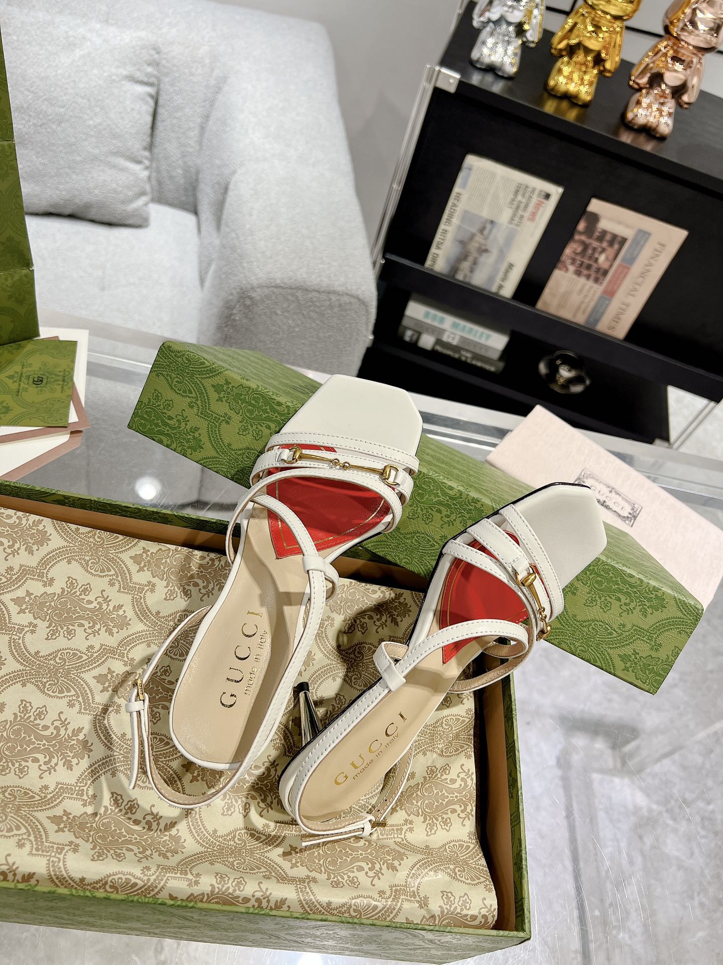GUCCI CLASSIC STRAPPY HEEL SANDAL WHITE CALFSKIN