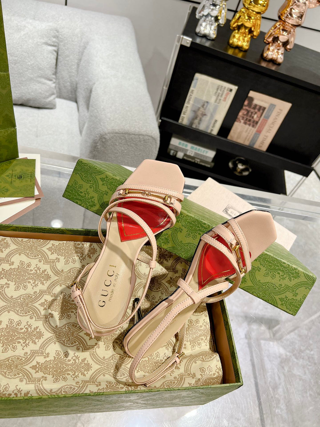 GUCCI HIGH HEEL 65MM IN TAN BEIGE CALFSKIN WITH RED HEART