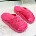 GUCCI PLATFORM SANDALS IN BRIGHT PINK MONOGRAM IMPORTED TPU