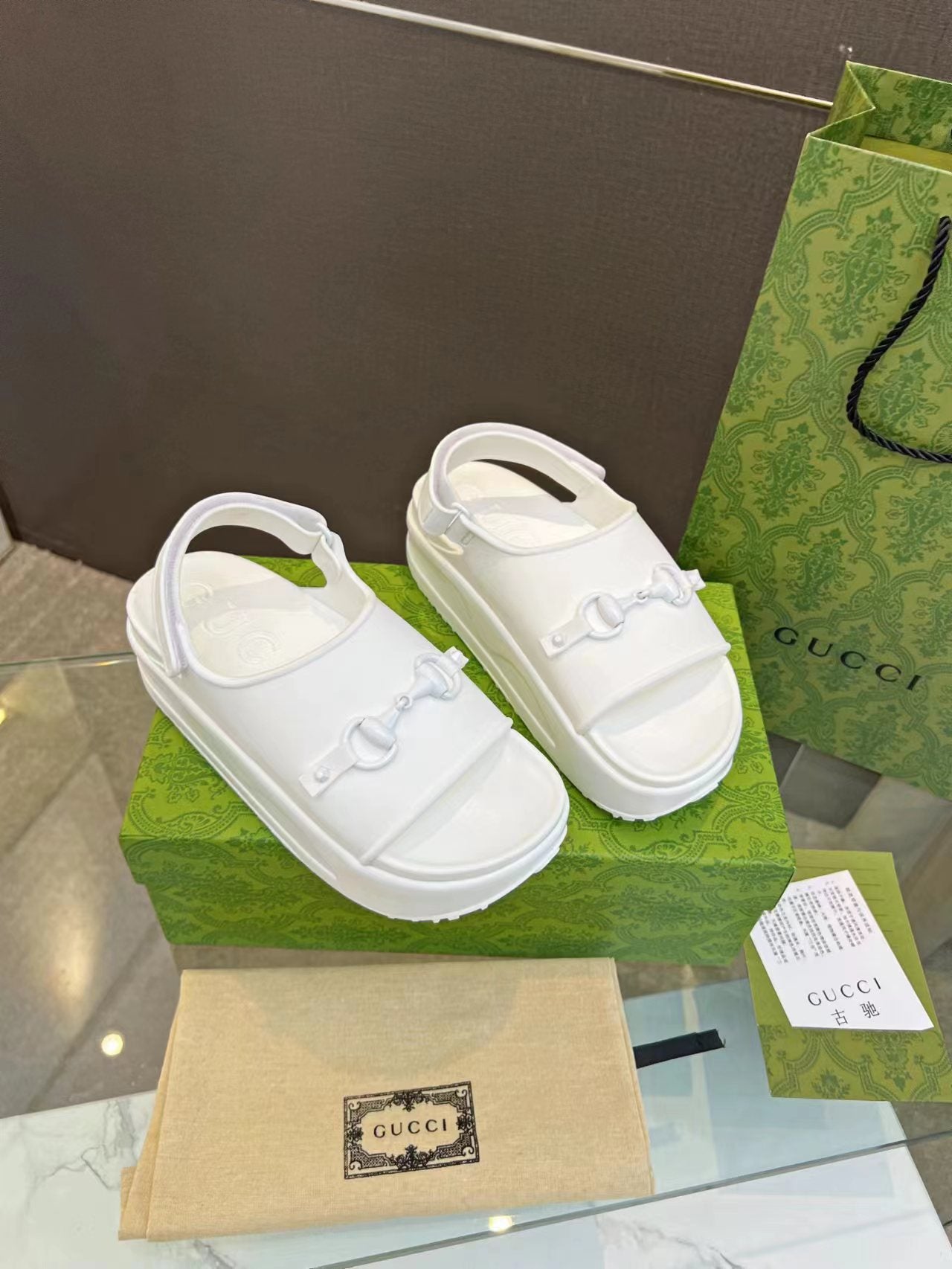 GUCCI HORSEBIT FLATFORM SANDAL 5 CM IN WHITE IMPORTED TPU