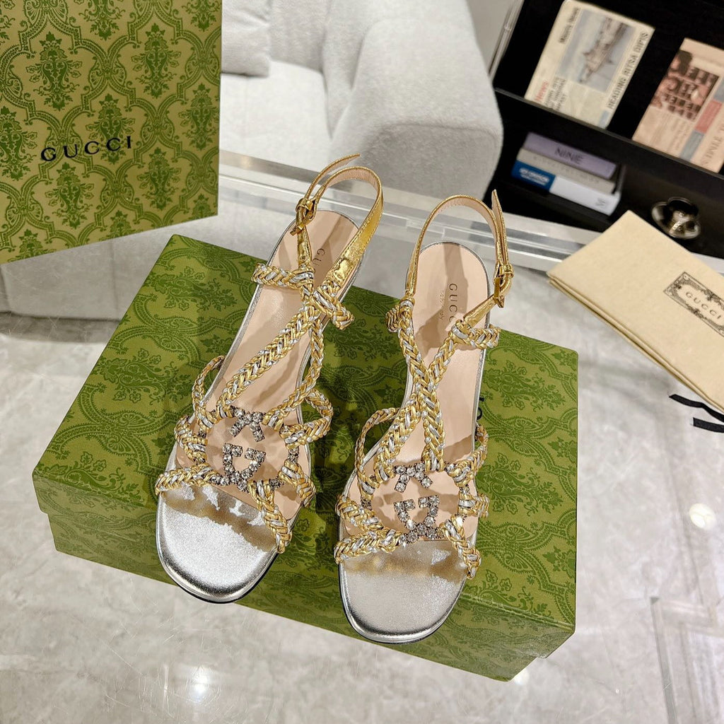 GUCCI CRYSTAL HIGH HEEL SANDAL SLIVER CALFSKIN SPECIAL