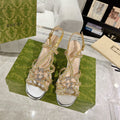 GUCCI CRYSTAL HIGH HEEL SANDAL SLIVER CALFSKIN SPECIAL