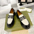GUCCI LOAFER WITH CHAINS GLOSSY BLACK AND WHITE CALFSKIN