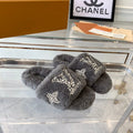 LOUIS VUITTON LV WOMEN'S PASEO FLAT SLIPPER IN GREY FLEECE