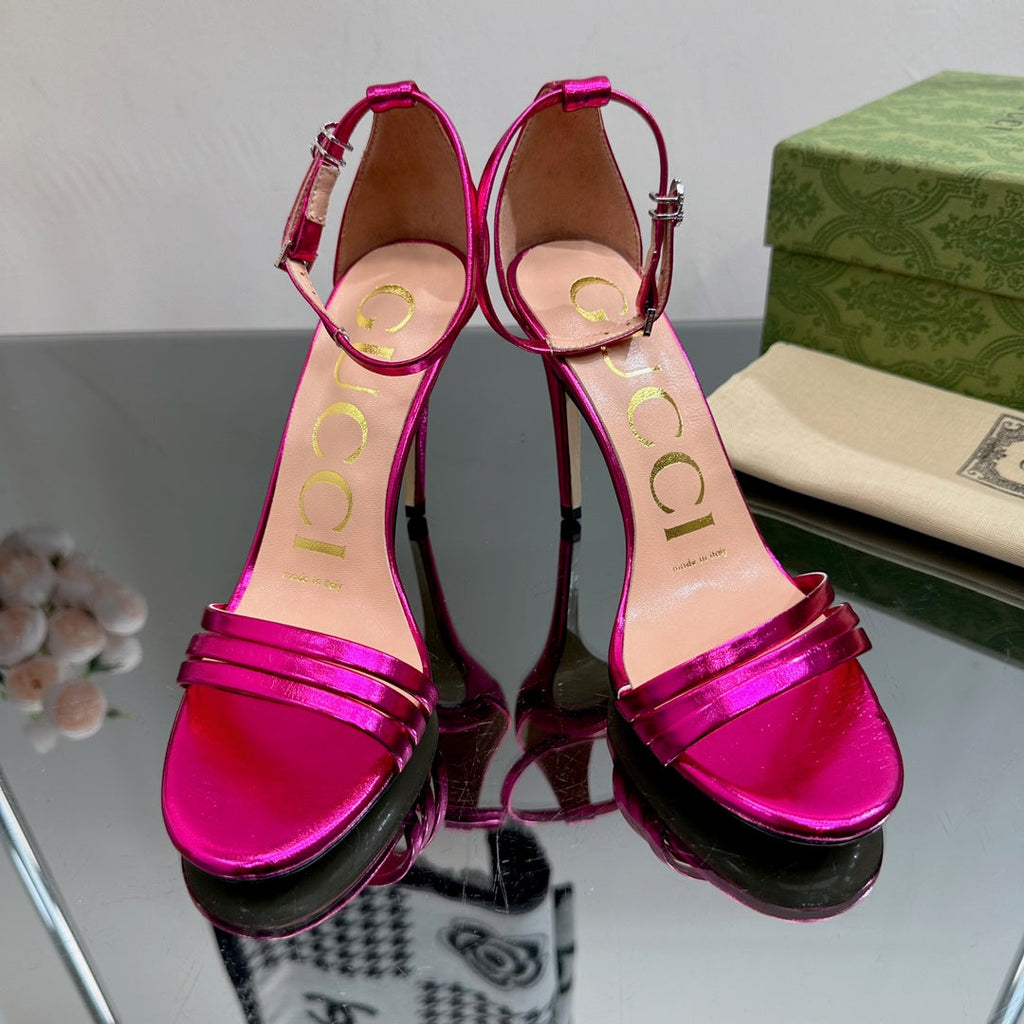 GUCCI 105 HIGH HEEL SANDAL METALLIC PURPLE LAMBSKIN