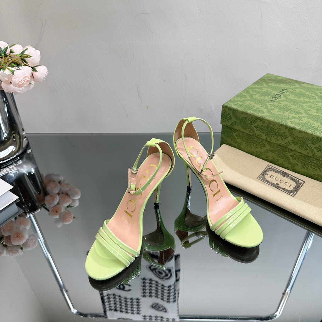 GUCCI 105 HIGH HEEL SANDAL LIME LAMBSKIN