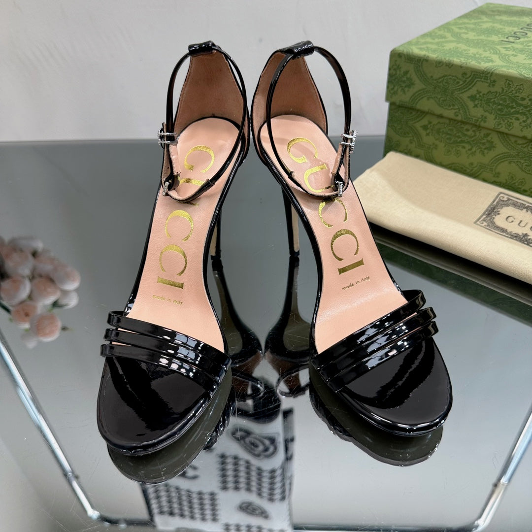 GUCCI 105 HIGH HEEL SANDAL BLACK LAMBSKIN