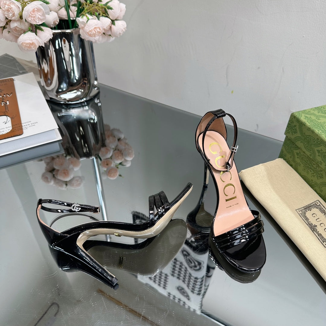 GUCCI 105 HIGH HEEL SANDAL BLACK LAMBSKIN
