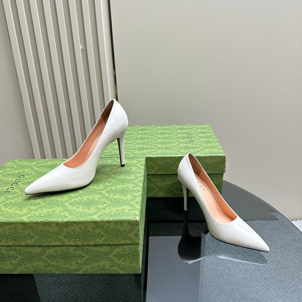 GUCCI 105 BASIC HIGH HEEL WHITE LAMBSKIN