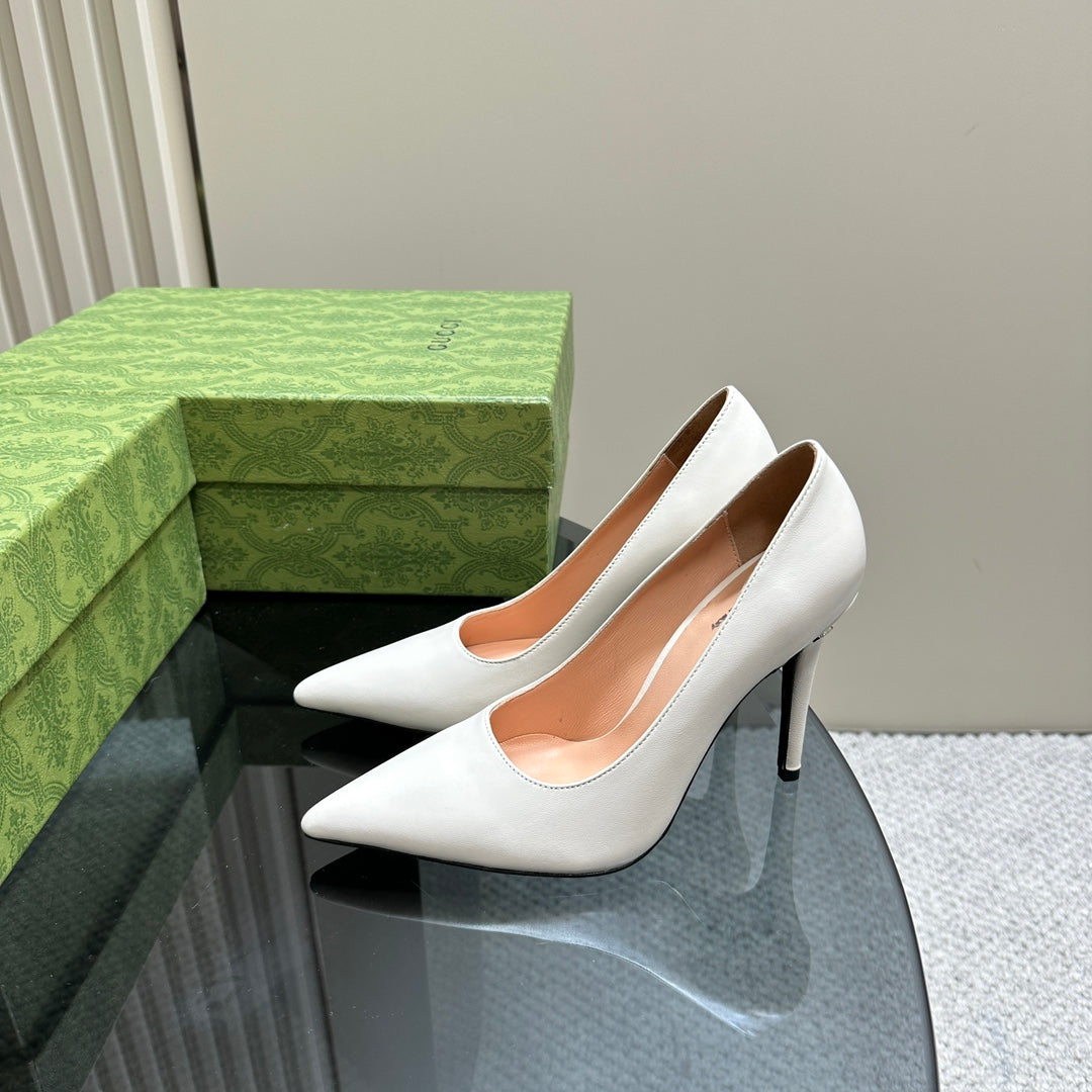 GUCCI 105 BASIC HIGH HEEL WHITE LAMBSKIN