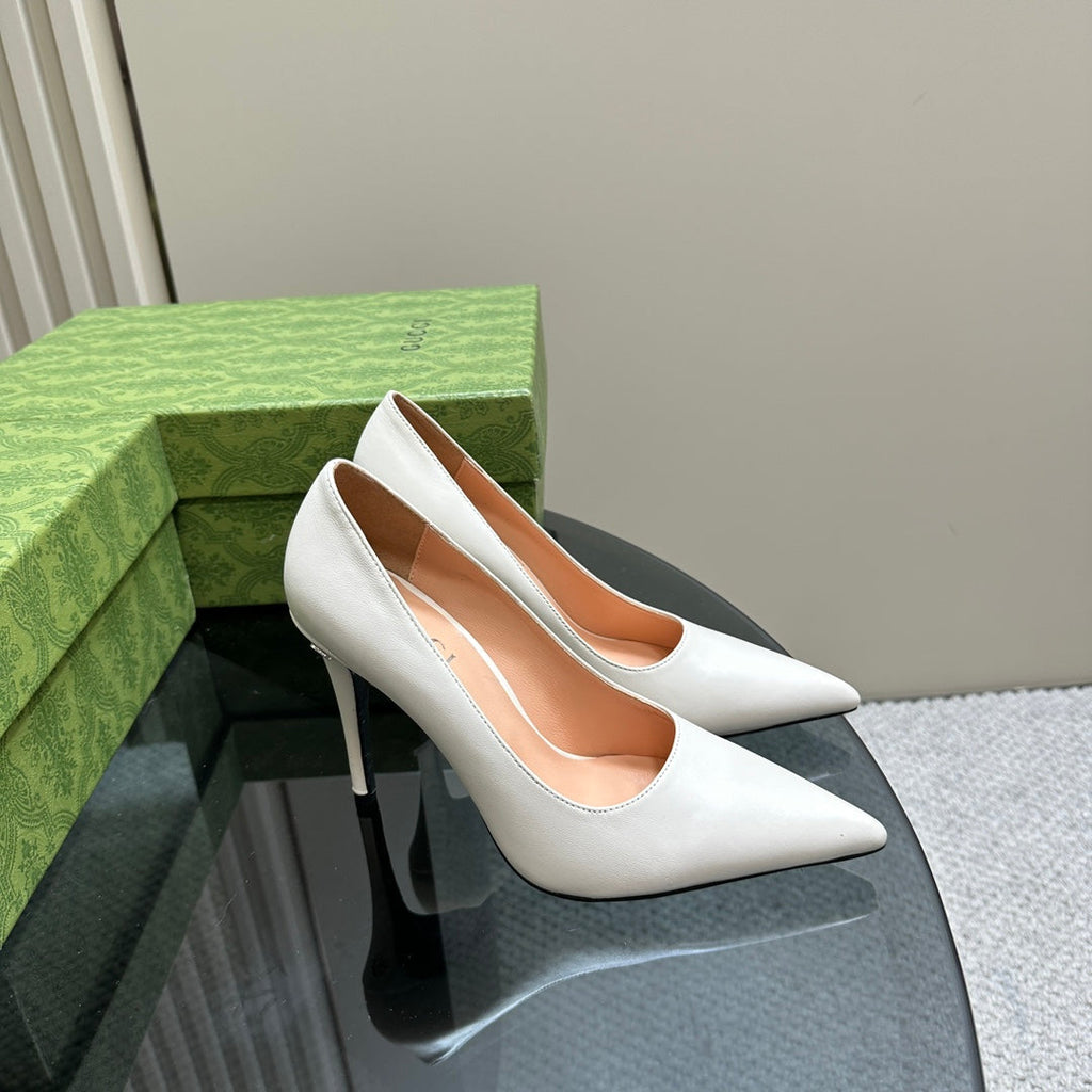 GUCCI 105 BASIC HIGH HEEL WHITE LAMBSKIN