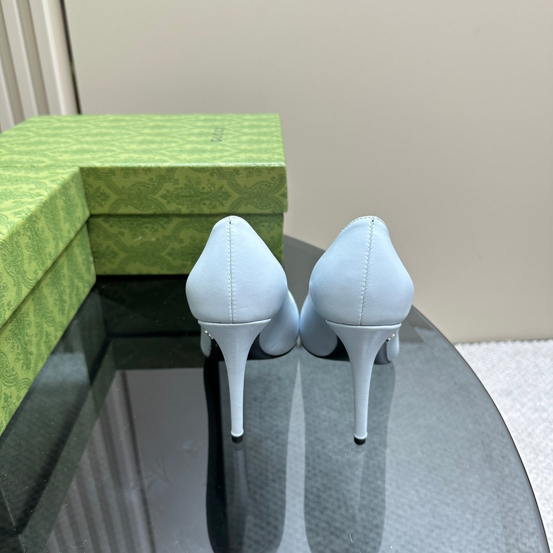 GUCCI 105 BASIC HIGH HEEL PASTEL BLUE LAMBSKIN