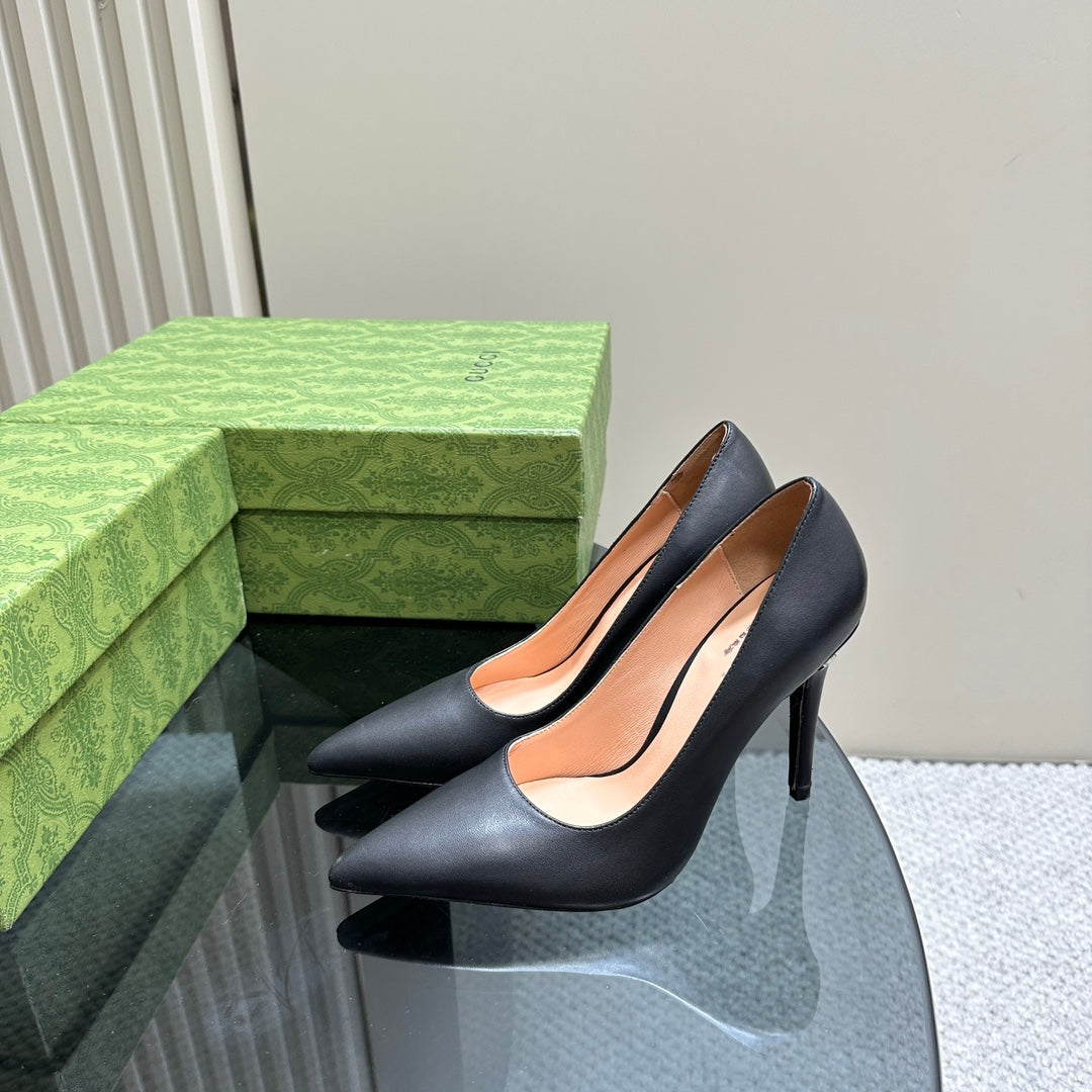 GUCCI 105 BASIC HIGH HEEL BLACK LAMBSKIN
