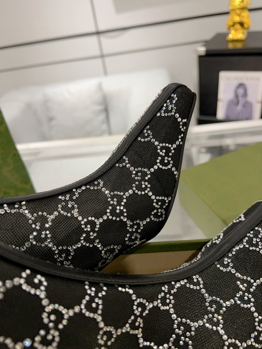 GUCCI ANKLE BOOTS IN BLACK MESH AND SHEEPSKIN WITH CRYSTALS