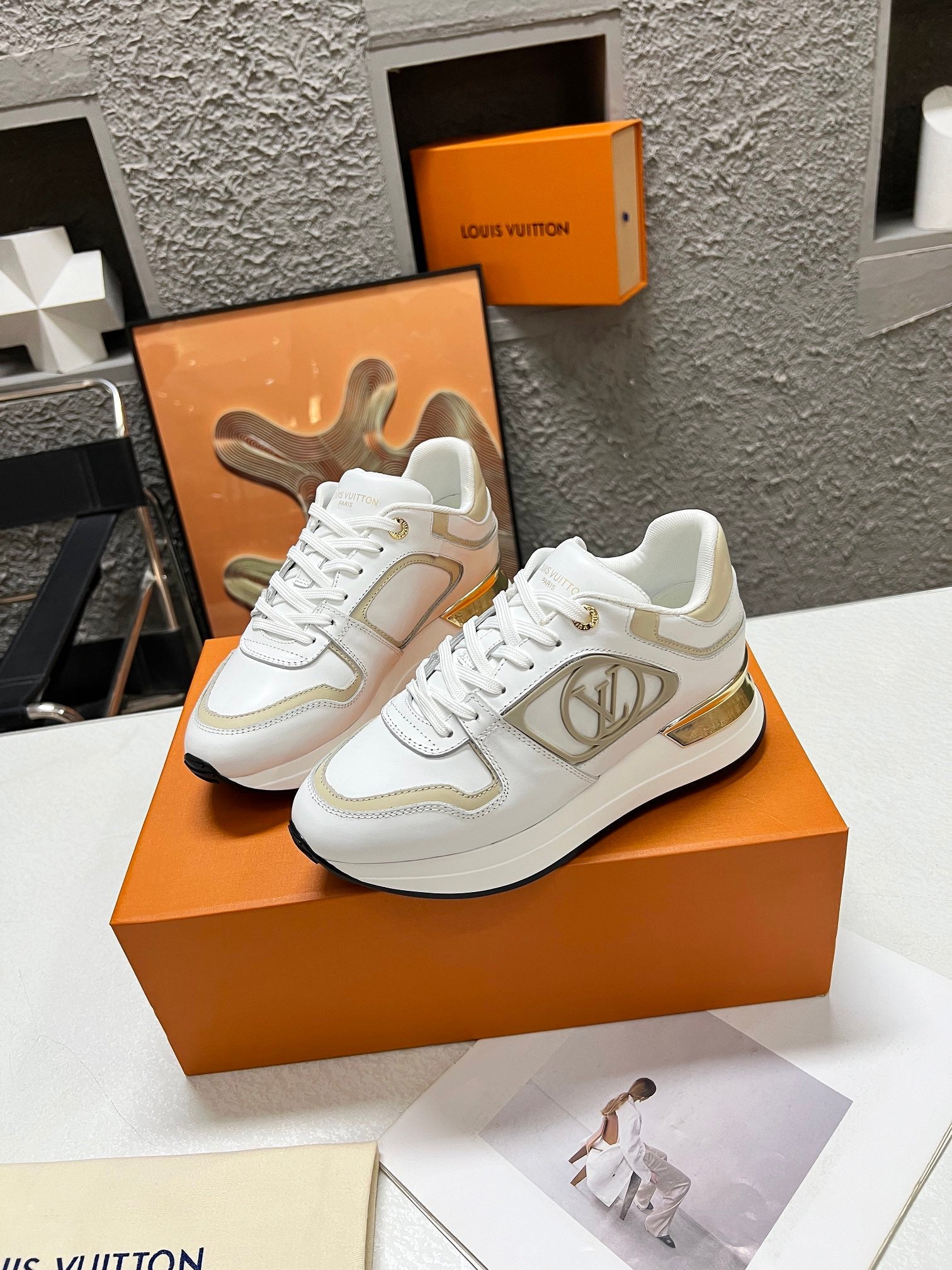 LOUIS VUITTON LV WOMEN SNEAKER IN WHITE MIX BEIGE CREAM CALFSKIN