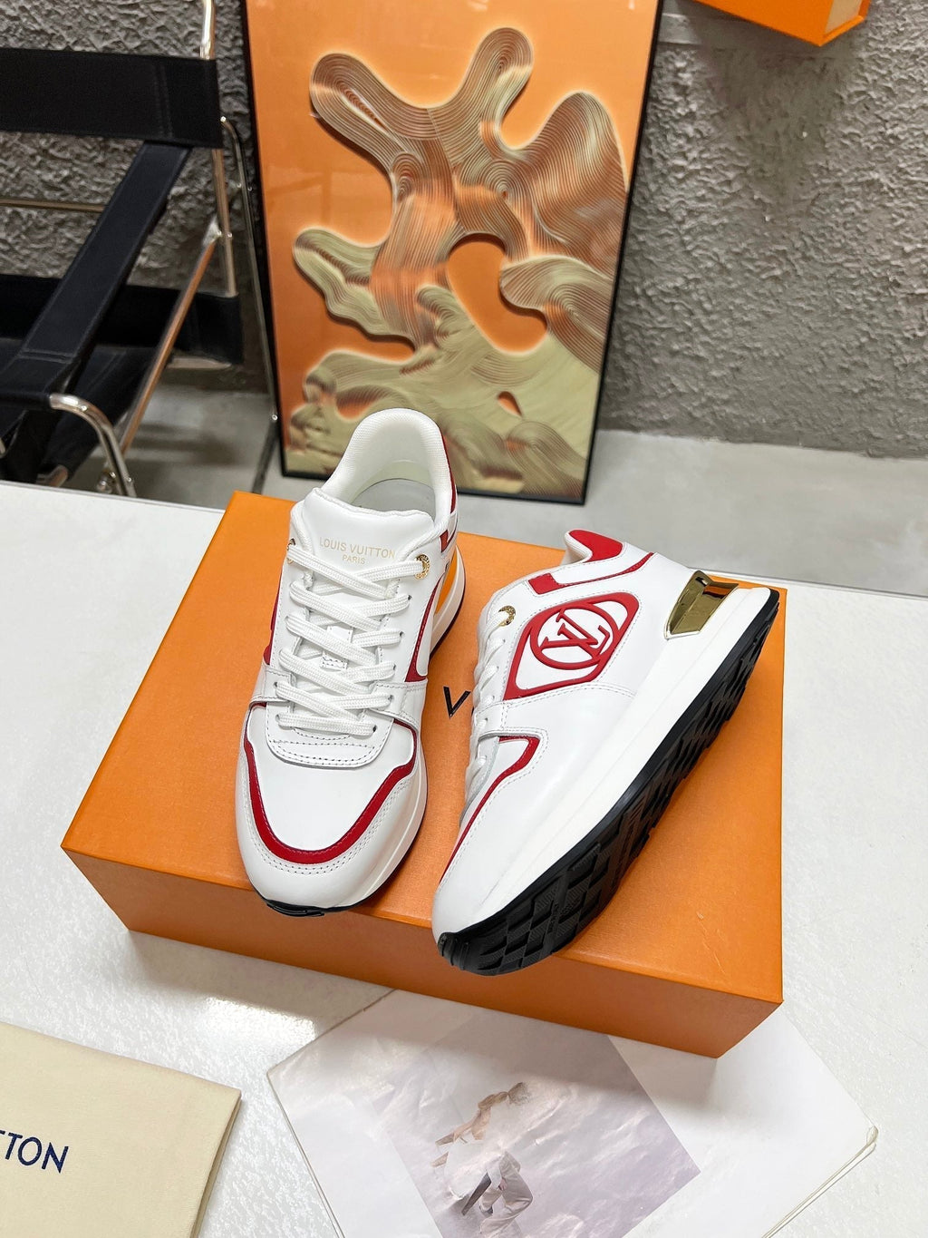 LOUIS VUITTON LV WOMEN SNEAKER IN WHITE MIX CHERRY RED CALFSKIN