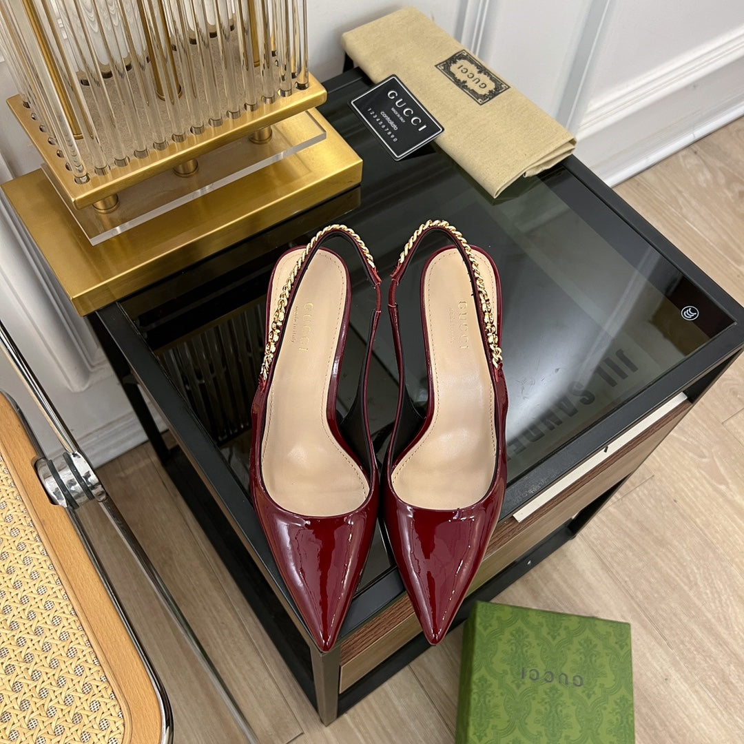 GUCCI SIGNORIA SLINGBACK PUMP JAM LAMBSKIN